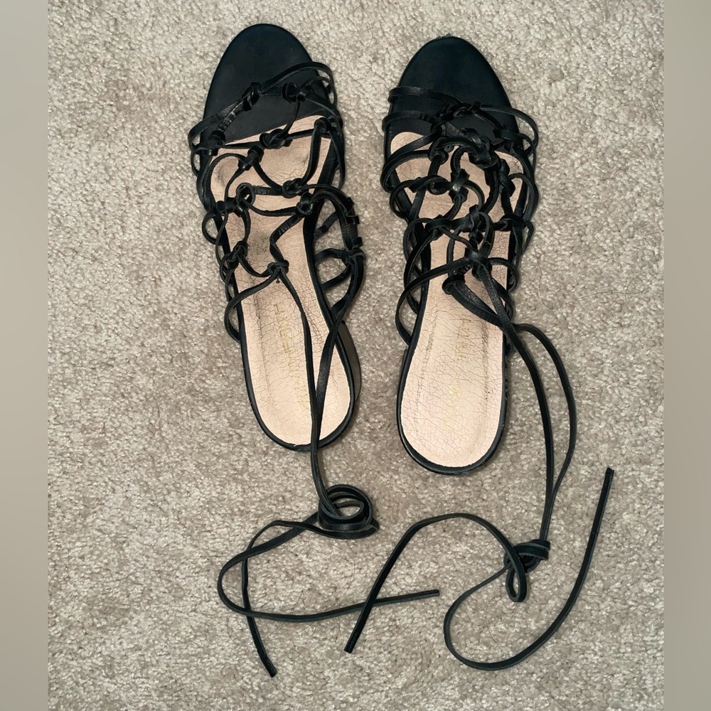 Black lace up block heel/sandal